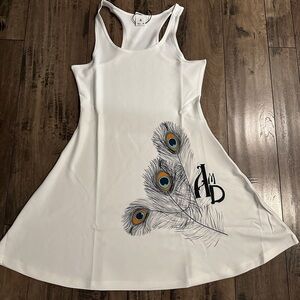 White Dress with Peacock Feather Design